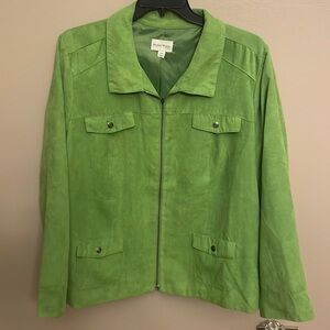 Studio Works women’s faux suede zip up blazer jacket bright green lined 24